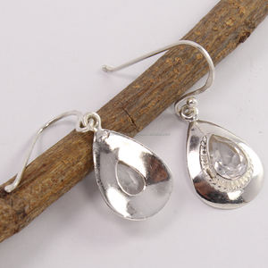 Boucles d'oreilles pendantes élégantes fascinantes en cristal naturel QUARTZ pierres précieuses à facettes 925 en argent sterling massif NOUVELLES pierres précieuses - Product Image 2