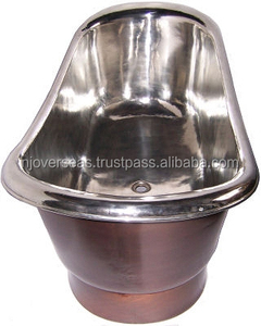 Baignoire en cuivre antique fait à la main autoportante à double pantoufle en cuivre pur pour le trempage - Product Image 4