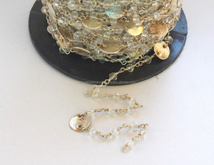 Fashionable Clear Quartz Brass Handmade Rosary Natural Multi Gemstone <b>Jewelry</b> Gold Plated Multi Purpose Coin Charm Chain - Product Image 2