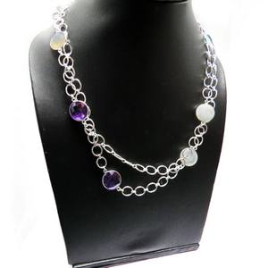 Collar de plata de ley 925 con bisel en forma redonda, joyería de plata - Product Image 6