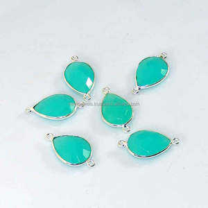 Conectores de Plata de Ley con Forma de Pera para Bisutería, Gemas de Calcedonia Peruana, Suministros para Pulseras DIY, Doble Aro, Color Azul Smyk - Product Image 1