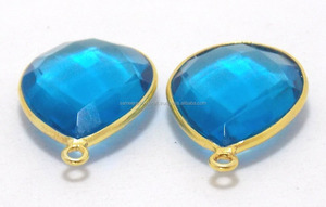 925 argent Sterling lunette connecteur pendentif à la mode bleu Quartz pierres précieuses plaqué or à la main breloque bijoux fabrication de bijoux - Product Image 2