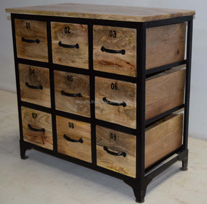 Armoire de rangement vintage en fer industriel avec cadre en fer massif et en bois de manguier, meuble polyvalent pour la maison, plusieurs tiroirs pour le bureau à domicile, le salon - Product Image 4