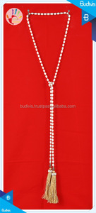 Top Model Classic Style White Pear Lariat Necklace with Tassel Fashionable Beaded Chains - Product Image 3