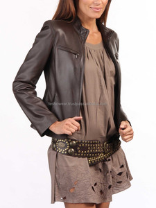 แจ็กเก็ตหนังพรีเมี่ยมสำหรับผู้หญิงเสื้อนอกลำลองทรงสลิมฟิตเสื้อโค้ทแฟชั่นระบายอากาศได้เสื้อโค้ทตัวสั้นทอในปากีสถาน - Product Image 2