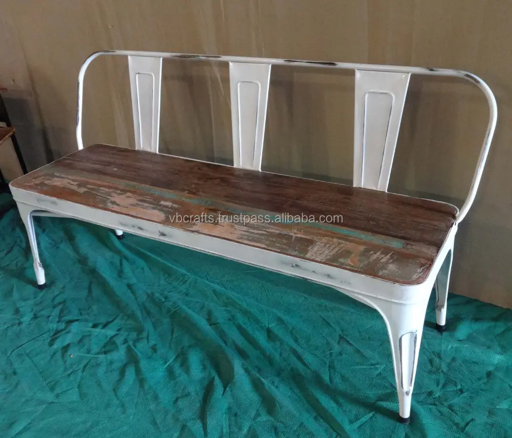 Vintage Industrial Metal Reclaimed Wood Seat Cafe Hotel Restaurant Outdoor Indoor Dining Bench