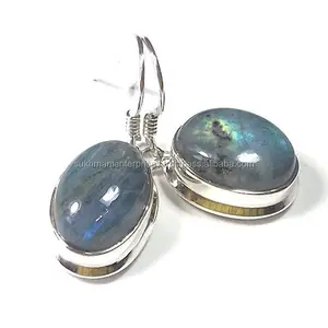 Pendientes de gota de labradorita de Fuego Azul de Plata de Ley 925 para niñas, joyería India hecha a mano al por mayor para mujeres y niñas - Product Image 1