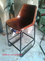 Chaise de bar industrielle vintage en cuir et fer Shiva, mobilier élégant de style rétro pour les espaces commerciaux