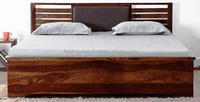 Lit Double en bois naturel, élégant, Design moderne