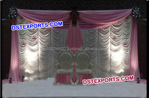 Rideaux de scène de mariage indiens, fond de couleur rouge et crème, pour réception de mariage - Product Image 4