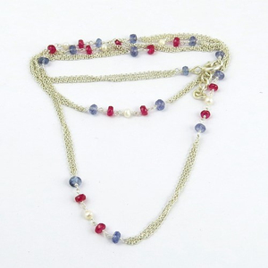 Collar de Cadena para el Vientre Estilo Bohemio con Perlas de Iolita y Rubí, Chapado en Plata - Joyas Shri Ashapura - Product Image 5