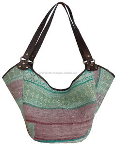 Venta al por mayor Vintage Edredón Étnico Kantha Bolsos de cuero con asa - Product Image 1