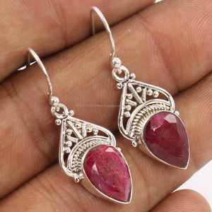 ¡Fabricante! Pendientes de plata de ley 925 con gemas de Rubí, joyería étnica, teñida - Product Image 1