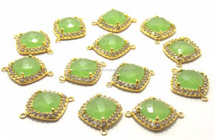 925 Sterling Silver Prehnite Calcédoine Pendentif Collier 12mm Coussin Forme Gemme Lunette Bijoux Bijoux Résultats Composants" - Product Image 3