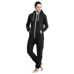 Adult Unisex <b>Black</b> <b>Plain</b> Dyed <b>Jumper</b> Suit Plus Size Winter Cotton and Polyester Fleece Pajamas - Product Image 6