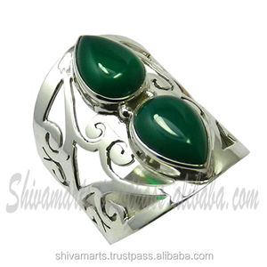 แหวน925พลอยโอนิกซ์สีเขียวธรรมชาติแหวนเงินแท้สำหรับงานแต่งงานของขวัญสำหรับเธอขายส่ง - Product Image 3