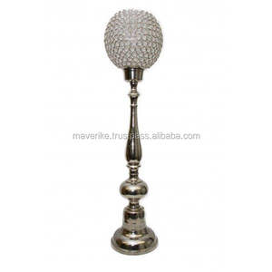 Grand bougeoir Hurricanes en métal en cristal porte-bougie de table de mariage centre de table décoratif porte-ouragans en argent - Product Image 6