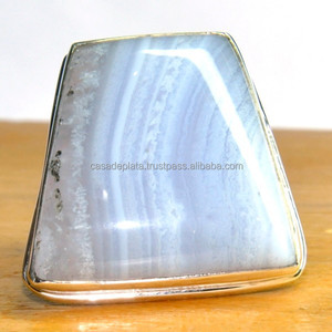 Sólido Plata de Ley 925, ágata de encaje azul, anillo de cóctel de piedras preciosas, joyería hecha a mano, mayorista, fabricante CASA DE PLATA - Product Image 1