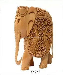 Elephant Carved Wooden Handmade Sculpture India