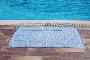 Navajo Pestemal Turkish Hammam Towel Turkey Wholesale - <b>Beach</b> Blanket/ Blue Color Jacquard Woven Collection Made in Turkey - Product Image 3