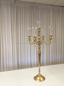Candelabros de Metal dorado brillante personalizados con copas votivas de vidrio transparente para centros de mesa de decoración de festivales de bodas - Product Image 4