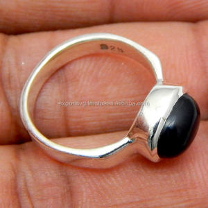 Bague de mariage en argent sterling 925 en gros bijoux fins avec pierre précieuse d'onyx noir naturel et perle de diamant pour femmes et filles - Product Image 2