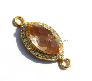 Joyas de piedras preciosas de cuarzo rosa con rodio de circón y conector de moda de doble fianza chapado en oro para ocasiones de fiesta - Product Image 3