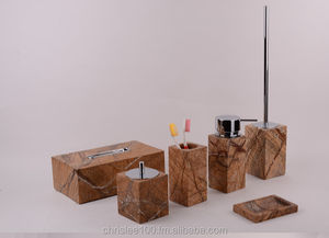 Ensemble de salle de bain en pierre naturelle, style marbre, accessoires de salle d'eau, distributeur de savon, gobelet, boîte de mouchoirs, porte-serviettes - Product Image 4