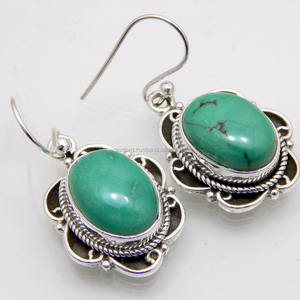 Pendientes colgantes de plata de ley 925 con piedras preciosas turquesas para mujer, joyería de moda - Product Image 1
