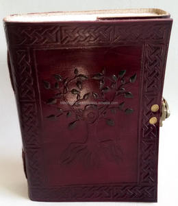 Journal en cuir de vie d'arbre en relief fait à la main en cuir véritable relié fermeture de reliure thermique cadeaux de bureau écriture sécurisée - Product Image 2