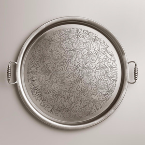 ถาดเสิร์ฟสแตนเลสสตีลสีเงินคลาสสิก ตกแต่งลวดลายตามสั่ง มีสินค้าในสต็อก ปลอดภัยสำหรับใช้ในบ้านและงานแต่งงาน - Product Image 1