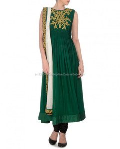 Vestidos verdes Georgette Anarkali Ropa de diseñador cómoda para adultos para la moda india y pakistaní - Product Image 1