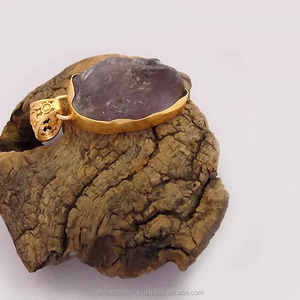 SOKU #3439 Vermeil chapado en oro bisel colgante collar diseñador artesanal joyería de latón hecha a mano con amuletos de diamantes de piedra amatista - Product Image 2