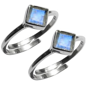 Stylish Rainbow Moonstone 925 Sterling <b>Silver</b> <b>Toe</b> <b>Rings</b> Handmade <b>Silver</b> Jewelry Indian Gemstone Shri Ashapura Jewels Bohemian - Product Image 1