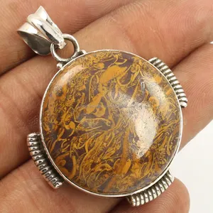 Natural MARIAM marrón JASPER 925 plata esterlina sólida forma redonda piedra preciosa hecha a mano nueva colección colgante