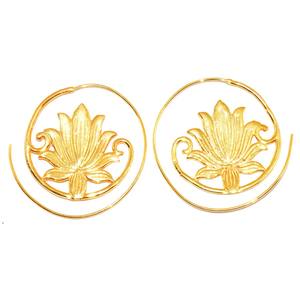 24K <b>Gold</b> Plated Flower Designer Hoop <b>Earring</b> Statement <b>Vintage</b> <b>Earring</b> Minimalist Daily Wear Hoop <b>Earring</b> - Product Image 1