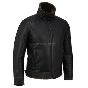 Veste en cuir doublée de fourrure marron pour homme - Product Image 5