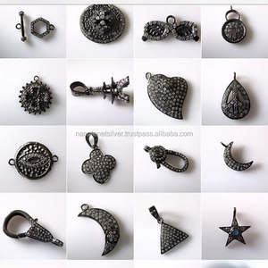 Diamante pavimenta oxidado sobre plata esterlina Wishbone colgante del encanto - Product Image 3