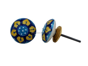 แฮนด์เมดเซรามิกสีฟ้าคุณภาพสูงดวงอาทิตย์ดอกไม้ลิ้นชักลูกบิดตู้แต่งตัวดึงตู้ครัวมือจับประตูขายส่ง CK-961 - Product Image 3