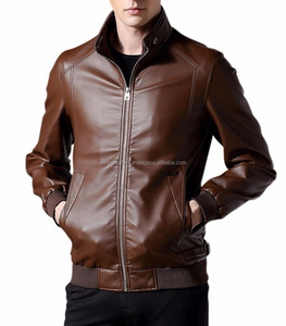 Hommes Slim Fit Hiver Veste En Cuir Marron avec fermeture à glissière style fabriqué au Pakistan - Product Image 2