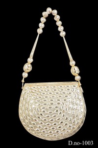 Vivid Handmade 1001 Metal Clutch Ladies Gold <b>Silver</b> Beaded Evening Party High-End Luxury Bridal Purse Stone Work 1-1.9L Capacity - Product Image 6