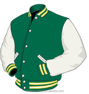 breathable and comfortable green wool body baseball jacket with