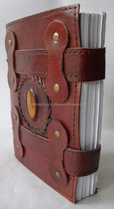 วารสารหนังสองสายทำด้วยมือแนววินเทจพร้อมสมุดโน้ตกระดาษรีไซเคิลคุณภาพดีด้วยหินสำหรับเขียนร่างและให้เป็นของขวัญ - Product Image 3