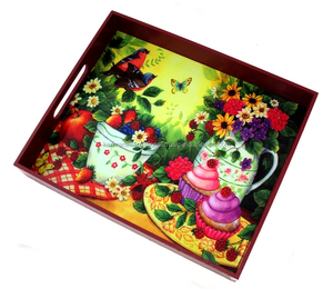 Plateau de service en bois MDF de luxe de taille personnalisée avec design de fleurs élégantes imprimées de qualité pour les hôtels et les cuisines décoratives - Product Image 3