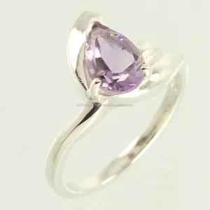 Unico anello elegante dimensioni qualsiasi naturale a forma di pera con cornice viola ametista gemma 925 argento Sterling massiccio