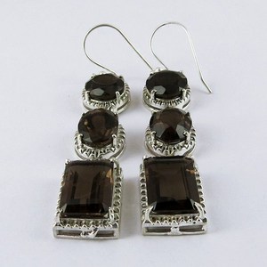 ที่น่าสนใจผู้หญิงเครื่องประดับที่สวยงาม Smoky ควอตซ์925ต่างหูเงิน925เครื่องประดับเงินเครื่องประดับเงิน - Product Image 3