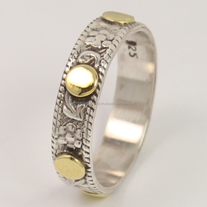 Anillo hecho a mano de todos los tamaños, dos tonos, joyería de plata de ley 925, fabricante de banda ancha de 5 mm - Product Image 1