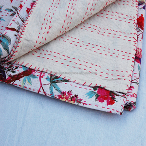 El último diseñador para la cubierta de la cama Floral Block Print Kantha edredón colcha indio hecho a mano algodón tamaño Queen sábana al por mayor - Product Image 3