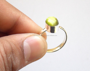 แหวนแต่งงานพลอย monalisa สีเขียวทำด้วยมือชุบเงินทรงรีตัดขอบเครื่องประดับแฟชั่นสำหรับผู้หญิง - Product Image 3