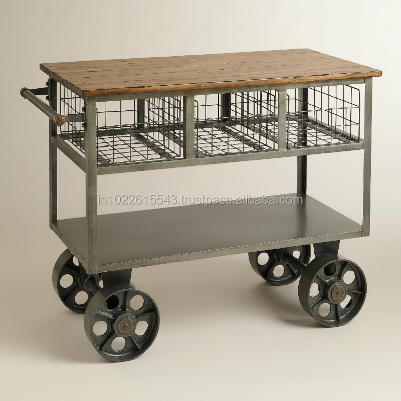 Industrial Metal kitchen cart with wheels